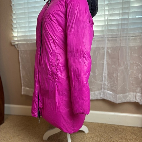 Armani Exchange Women’s Black/Orange/Pink Reversible Winter Puffer Long Coat, XL - Picture 10 of 15